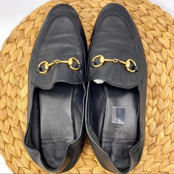 GUCCI BLACK LEATHER GOLD HORSEBIT LOAFER MOCCASIN FLATS SHOES LADIES SIZE 8 - Picture 5 of 11